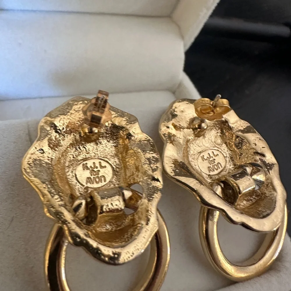 Vintage KJL for Avon Gold Lion Head Knocker Earrings for pierced ears